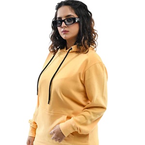 Sudadera con capucha de lana amarilla sólida para mujer con bolsillo de canguro Sudadera informal de gran tamaño para invierno y ropa de calle - Product Image 4