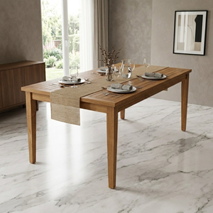 Table à manger moderne en teck de style côtier avec plateau à lattes, mobilier pour hôtels, restaurants, hôtellerie, villas, cafés, fourniture en gros pour projets contractuels - Product Image 1