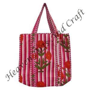 Main bloc imprimé coton sacs à main indien main bloc imprimé coton matelassé sac plage fourre-tout indien sacs fourre-tout matelassé fourre-tout - Product Image 3