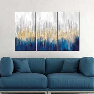 Impresión en Lienzo Moderna: Elegante Diseño en Dorado y Azul Marino, 3P: Enrollado en Lienzo - Product Image 1