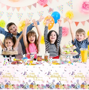 Chúc mừng sinh nhật bảng bao gồm khăn trải bàn dùng một lần bàn ăn trang trí sinh nhật Khăn trải bàn hoa bướm - Product Image 3