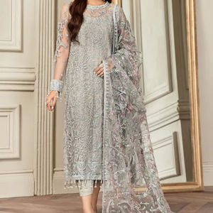 Robe maxi Anarkali Lehenga Choli élégante en mousseline de soie brodée avec des embellissements délicats pour femmes, pour les mariages, les soirées et les occasions spéciales - Product Image 1