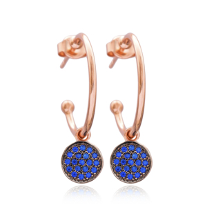 Saphir CZ Pierre Ronde Conception Dangle Boucle D'oreille En Gros À La Main Turc 925 Bijoux En Argent Sterling - Product Image 1