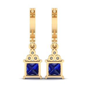 Pendientes de Oro Sólido de 14K de Alta Calidad REYES con Certificado GRA, Joyería de Moissanita, Corte Princesa, Gema de Zafiro Azul de 3 Quilates - Product Image 4