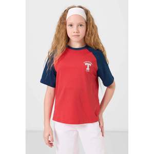 TOMMYLIFE Camiseta de algodón con cuello redondo y estampado para niñas, corte holgado, cómoda y elegante, blanca y beige, para jóvenes - Product Image 3