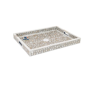 Bandejas de resina de madreperla Rectángulo de concha de mar y bandeja redonda Bandeja de servicio de madreperla India hecha a mano de la mejor calidad - Product Image 2