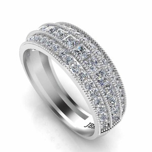 Luxury Princess And Round Diamond 925 Sterling <b>Silver</b> Milgrain Wedding <b>Band</b> <b>Ring</b> Luxury Engagement <b>Ring</b> For Women At Best Price - Product Image 3