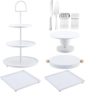 Soporte para Tartas blancas Juego de cubiertos Postres decorativos Pedestales de exhibición Soporte para cupcakes de 3 niveles Bandeja para servir - Product Image 1