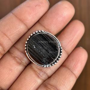 Anillo de Plata de Ley 925 con Turmalina Negra Original, Engaste de Bisel, Moissanita, Joyería de Diseño, Fábrica de Joyería al por Mayor - Product Image 1