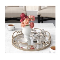 Plateau miroir de luxe en métal argenté pour parfums, bijoux, bougies, présentoir de table avec design réfléchissant artisanal, à un seul niveau