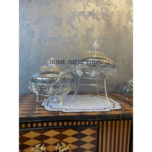 Suministro directo de fábrica, venta al por mayor, venta a granel, Metal resistente hecho con flores chapadas en oro, plato de frotamiento de diseñador, cúpula de comida - Product Image 2