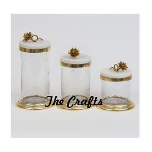 Leaf Design Metal And Glass Canister Sets For Kitchenware Storage Multipurpose Use Serving Snacks <b>Sweets</b> <b>Box</b> - Product Image 5