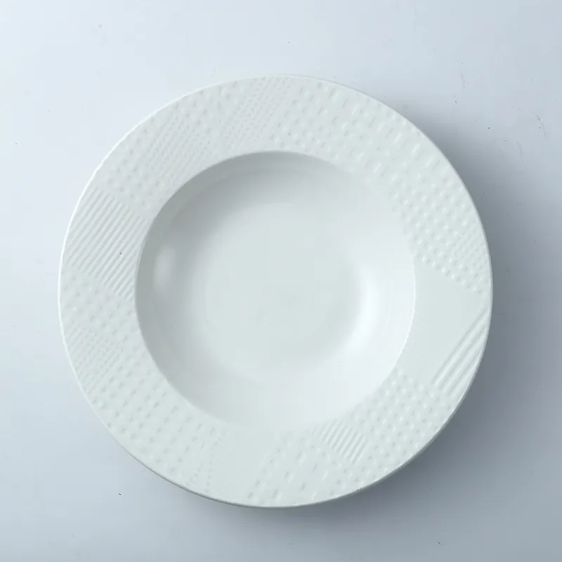 Горячая распродажа, керамическая Высококачественная белая большая широкая круглая тарелка для приготовления салата, пасты, супа для ресторана
