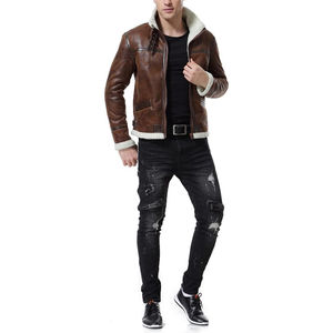 Veste d'hiver en cuir véritable pour homme au design classique, manteau de moto personnalisé en daim marron avec col rabattu - Product Image 4