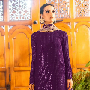 Salwar Kameez en Georgette lourde avec broderie et travail de sequins, tenue de soirée formelle pour mariage - Product Image 1