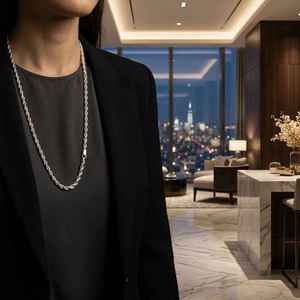 Stainless Steel Gold Plated Twisted <b>Rope</b> <b>Chain</b> Necklace with Zircon and Lobster Clasp - Product Image 5