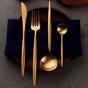 Couverts en acier inoxydable plaqué or, couteau cuillère fourchette fabricant de couverts pour la vaisselle ayant quatre pièces - Product Image 1