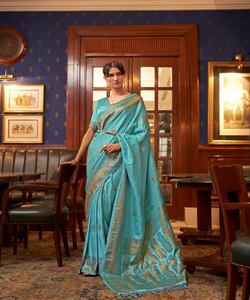 Saree enchanteur en satin avec travail de la pierre et détails imprimés pour la fête et les vêtements occasionnels - Product Image 1