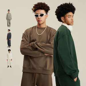 ODMOEM 2025 nouveau 450gsm confortable vierge 100% coton unisexe pull à col rond logo personnalisable Hoodies - Product Image 2