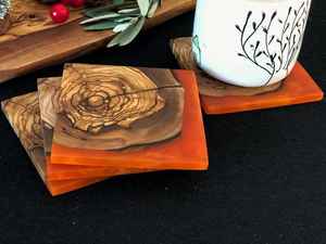 Set of 6 Resin <b>Coasters</b> with Wooden Tabletop Protection Promotional <b>Drink</b> <b>Coasters</b> for Cups and Dish Serving Mats - Product Image 2