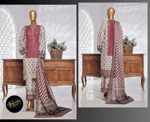Ssumaira Collection Chikenkari Juego de 3 piezas Shalwar & Dupatta con estampado elegante Lawn Party Wear Marca BINSAEED - Product Image 5