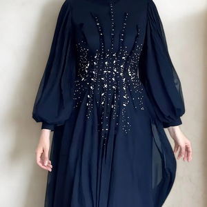 MA356 Vendita Diretta di Fabbrica Abito da Sera in Chiffon con Cristalli Applicati a Mano Stile Dubai Turchia per Donne Musulmane - Product Image 4