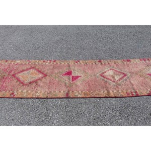 Turkish 2.5x11.1 ft Rug, <b>Runner</b> Vintage Rug, <b>Red</b> Orange Bordered Wool Rug - Product Image 3