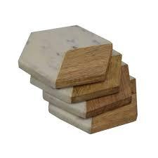 Uniquely Custom Gold Hexagon Marble Coasters Beer Coffee Tea <b>Bar</b> Holders Walnut Stone Free Drink Cup <b>Mat</b> Table Usage Pad Set - Product Image 5