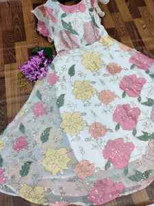 Nouvelle collection 2022 magnifique tissu Georgette avec imprimé Floral, robe de soirée brodée, Anarkali donne un Look occidental - Product Image 3