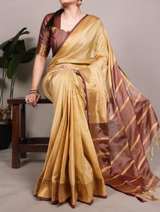 Vêtements de mariage indiens en coton poly, collection de saris avec travail de tissage zari, prix bas et meilleure qualité, saris pour les fêtes - Product Image 4