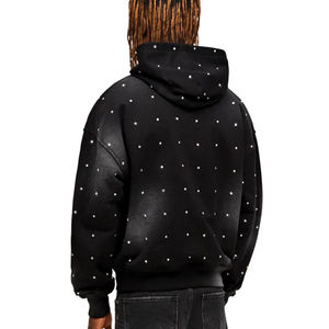 <b>Men</b> <b>Black</b> Zip Up <b>Hoodie</b> Glittery Star Pattern Rhinestone Drop Shoulder Custom <b>Black</b> Rhinestone <b>Hoodie</b> - Product Image 4
