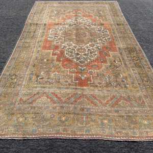 พรมวินเทจตุรกี ขนาด 6x11.8 ฟุต พรมขนสัตว์ลายดอกไม้สีน้ำตาล - Product Image 1