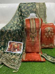 Última Colección de Shalwar Kameez de Chifón Pakistaní, Traje Elegante de Cuero Genuino Personalizado de Alta Calidad para Mujer, Ropa de Fiesta - Product Image 3