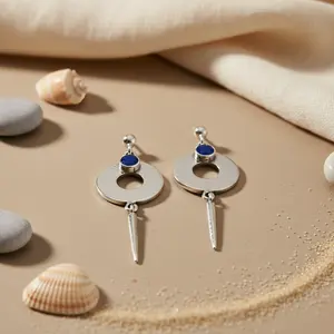 Boucles d'oreilles pendantes en argent 925, pierre bleue, plaqué or, design vintage en forme de goutte d'eau, cadeau pour femmes avec pierre de quartz, perle, diamant - Product Image 3