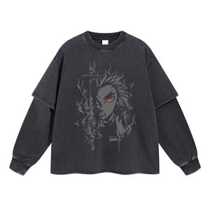 เสื้อยืดแขนสองข้างสำหรับผู้ชายเสื้อแนวสตรีทฮิปฮอปแขนสองชั้นผ้าคอตตอนขนาดใหญ่สำหรับ100% - Product Image 1