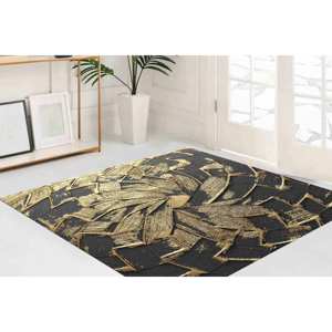 Tapis abstrait noir et or : Décoration d'art moderne, tapis imprimé, tapis fin non tissé - Product Image 2