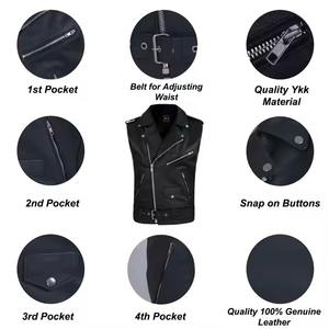 Motorcycle Club Black Online Store Hombres Biker Chaleco de cuero genuino Hombres Estilo de moda con cremallera - Product Image 4