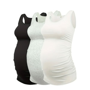 Débardeurs de maternité tous les trimestres chemises sans manches tissées flatteuses broderie respirante latérale froncée extensible douce - Product Image 4