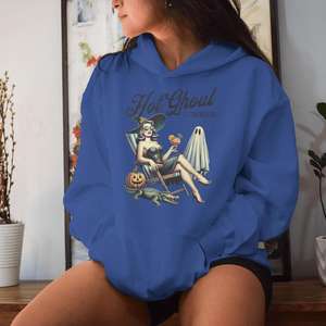 Dynamic Trendy Royal Blue Drop Shoulder Graphic Zipper Up Sudadera con capucha clásica para mujer Sudaderas con capucha en blanco transpirables antiarrugas para mujer - Product Image 6