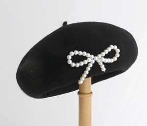 Sombreros con lazo de perlas Vintage, Boina de lana de Invierno para mujer, sombrero de pintor artista, accesorios de joyería para exteriores - Product Image 2