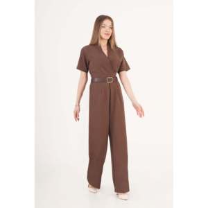 Mono Palazzo con Cinturón LUSTRIN Elegance para Mujer - Traje de una Pieza de Pierna Ancha en Poliéster y Elastano Marrón al por Mayor - Product Image 4