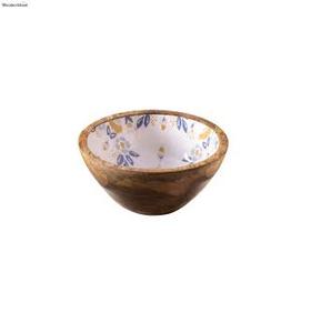 Handcrafted Eco-Friendly Mango Wood Salad Bowl with Blue White Pattern Modern Vintage Design for Kitchen Use and Fruit Serving - Product Image 2