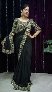 Nuevo y Elegante Sari de Georgette para Novia, con Bordado de Espejo Real, Proveedor de Surat, Tendencia 2022 - Product Image 3