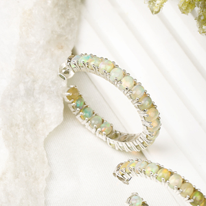 Piedra preciosa de ópalo natural 925 aro de plata esterlina sólida diseño de piedras preciosas aro abierto pendiente de piedras preciosas joyería para mayorista - Product Image 3