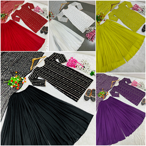 Offre Spéciale traditionnel indien mariage porter lourde broderie Sequin Salwar Kameez travail Kurti haut bas & Dupatta-vente en gros - Product Image 6