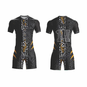 Conjunto de Jersey y pantalones cortos de compresión de manga corta de uniforme de rugby adornado amarillo sublimado personalizado - Product Image 2