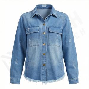 Veste en jean pour femme, manches longues, classique, délavée, style camionneur, prix raisonnable, vêtement élégant et de haute qualité - Product Image 1