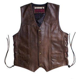 CHALECO DE CUERO DE MOTORISTA, ABRIGO DE CINTURA RESISTENTE DE CUERO LISO SIN CORDONES LATERALES, CHALECOS AL POR MAYOR - Product Image 4