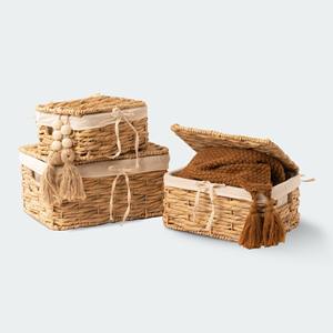 Boîte de rangement pour linge tissée au prix d'usine, panier naturel à couvercle, conteneur en jacinthe d'eau - Product Image 1