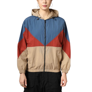 Chaqueta Cortavientos con Capucha, Diseño Patchwork, Transpirable, Informal para Mujer, con Logotipo, Bloques de Color, Impermeable - Product Image 1